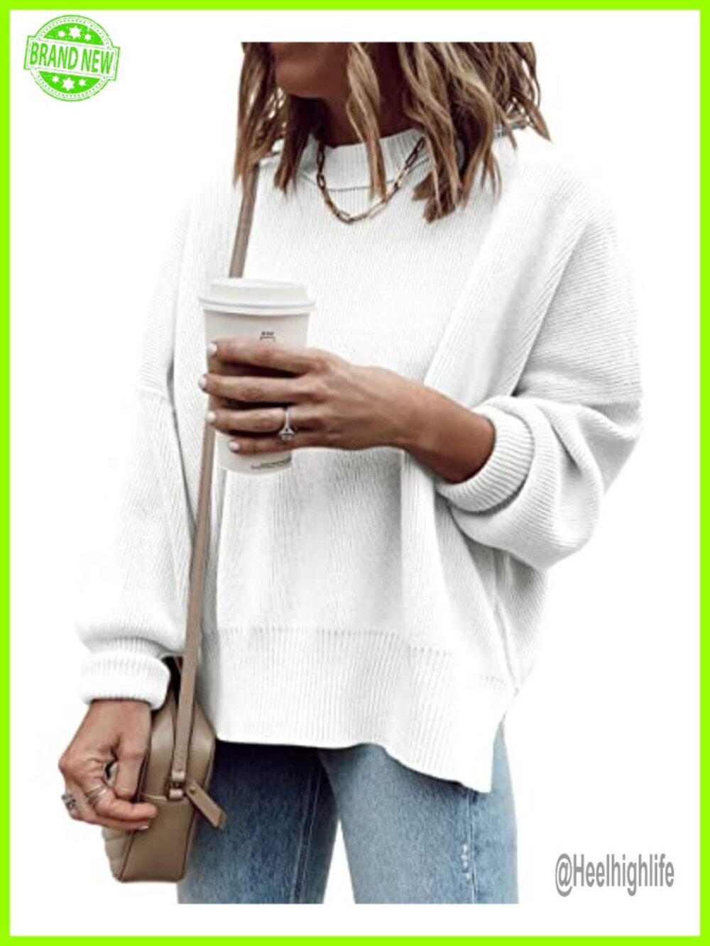 Oversized Tunic Sweater Loose Fit Rib Texture Side Slit Fall Pullover